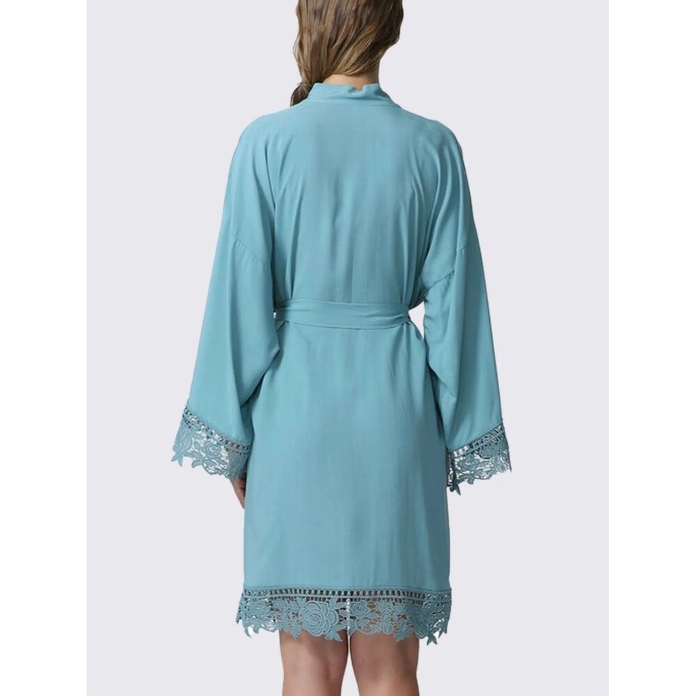 Source Unknown Light Blue Lace-Trim Kimono Robe, Bridal Robe - Picture 3 of 6